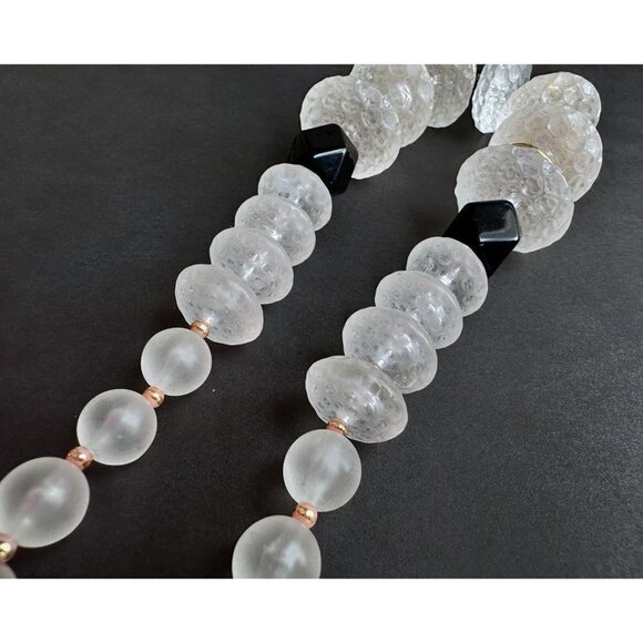 Necklace Matte Clear White faceted beads & balls, black & gold tone beaded 16” - Picture 5 of 6